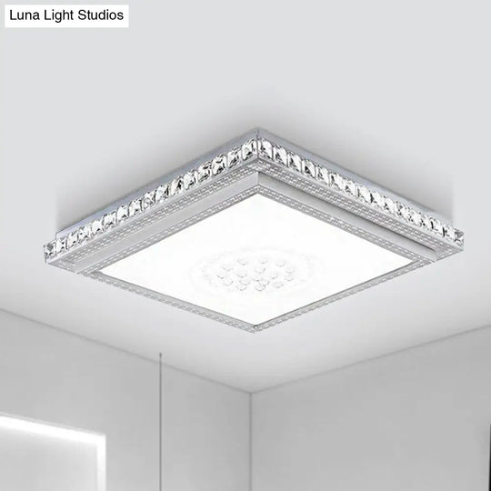 23.5-42.5 Wide Led Ceiling Flush Mount Bedroom Lamp - White Light With Acrylic Shade & Crystal
