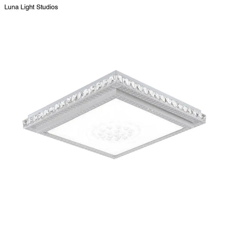 23.5-42.5’ Wide Led Ceiling Flush Mount Bedroom Lamp - White Light With Acrylic Shade & Crystal
