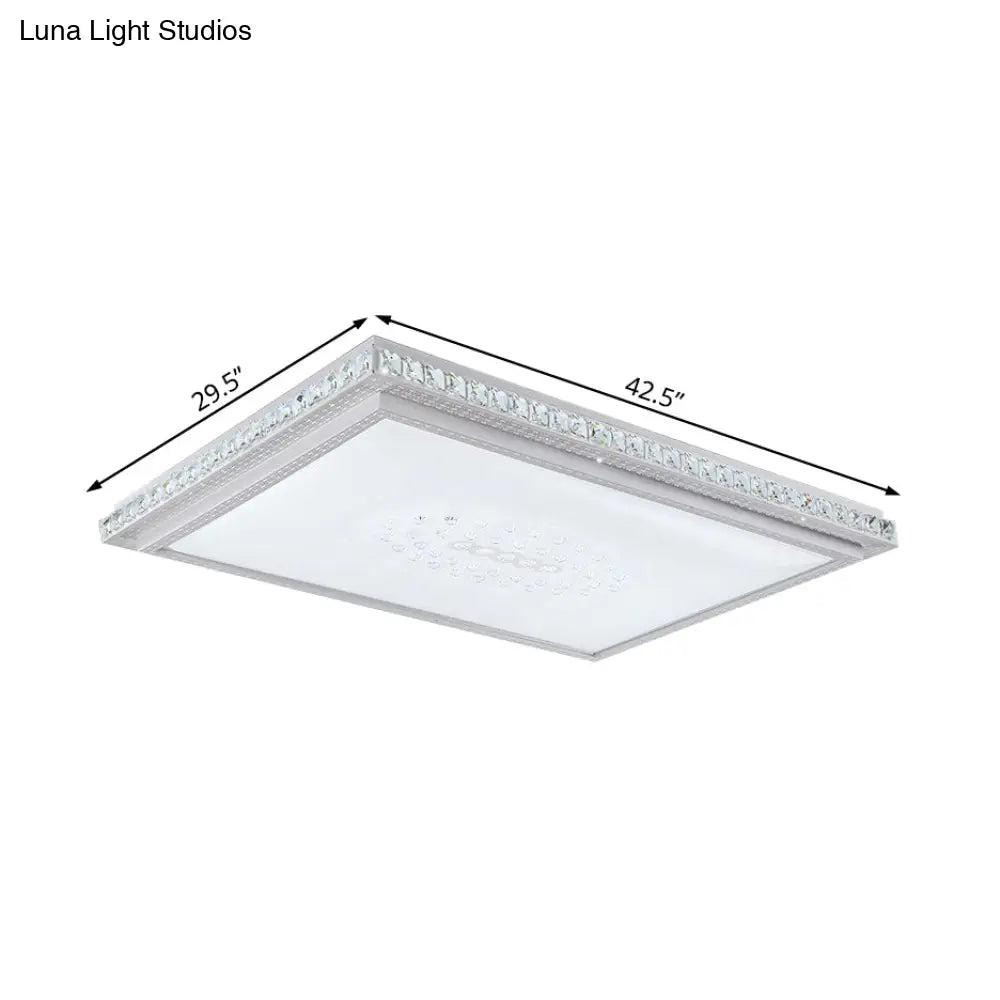 23.5-42.5’ Wide Led Ceiling Flush Mount Bedroom Lamp - White Light With Acrylic Shade & Crystal
