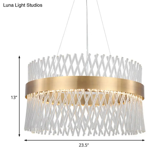 23.5’ Crystal Mesh Chandelier With Led Lights - Elegant Brass Pendant Light For Dining Room