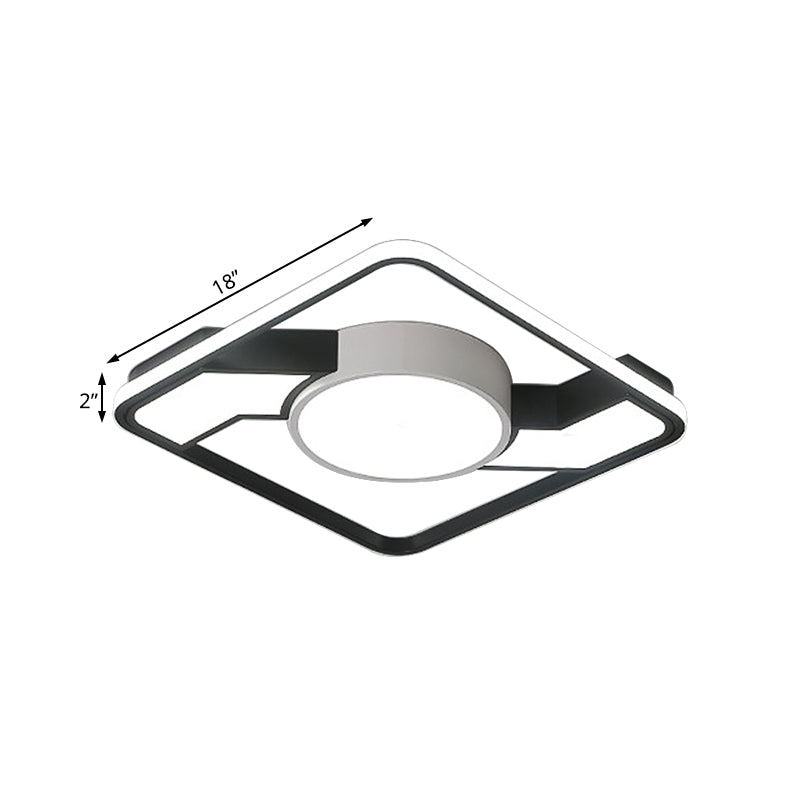 Modern Led Flush Mount Lamp: Wide Black - White Acrylic Square Light Fixture (18’/22’/31.5’)