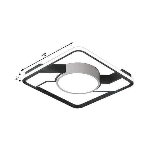 Modern Led Flush Mount Lamp: Wide Black - White Acrylic Square Light Fixture (18’/22’/31.5’)