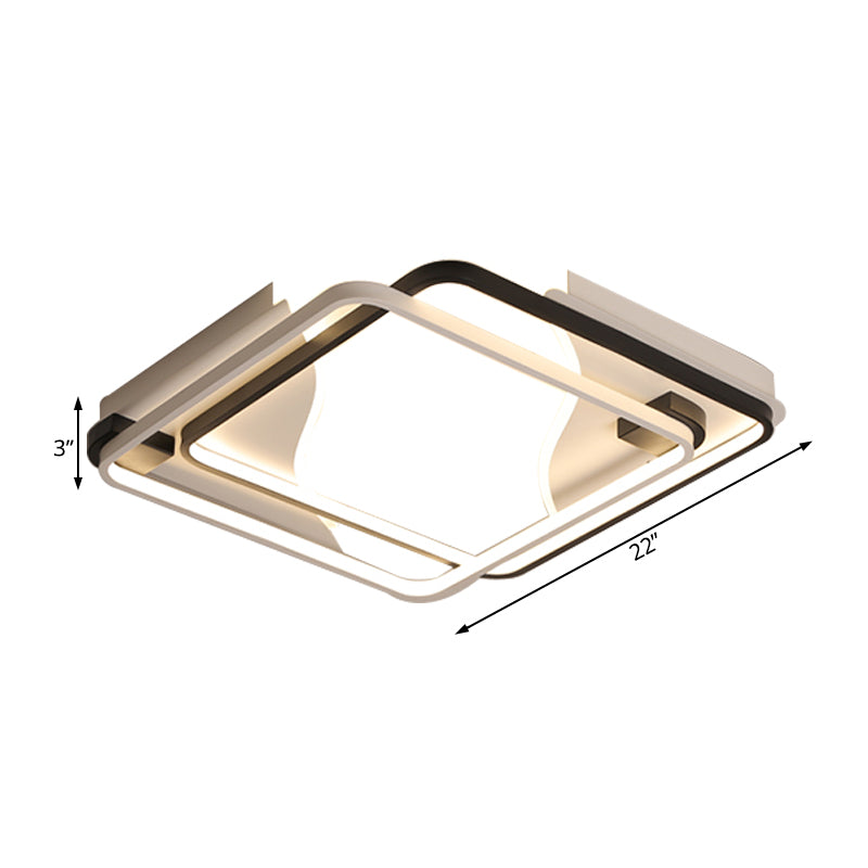 Modernist Black And White Led Flush Mount Light - 18’/22’/31.5’ Wide Acrylic Shade