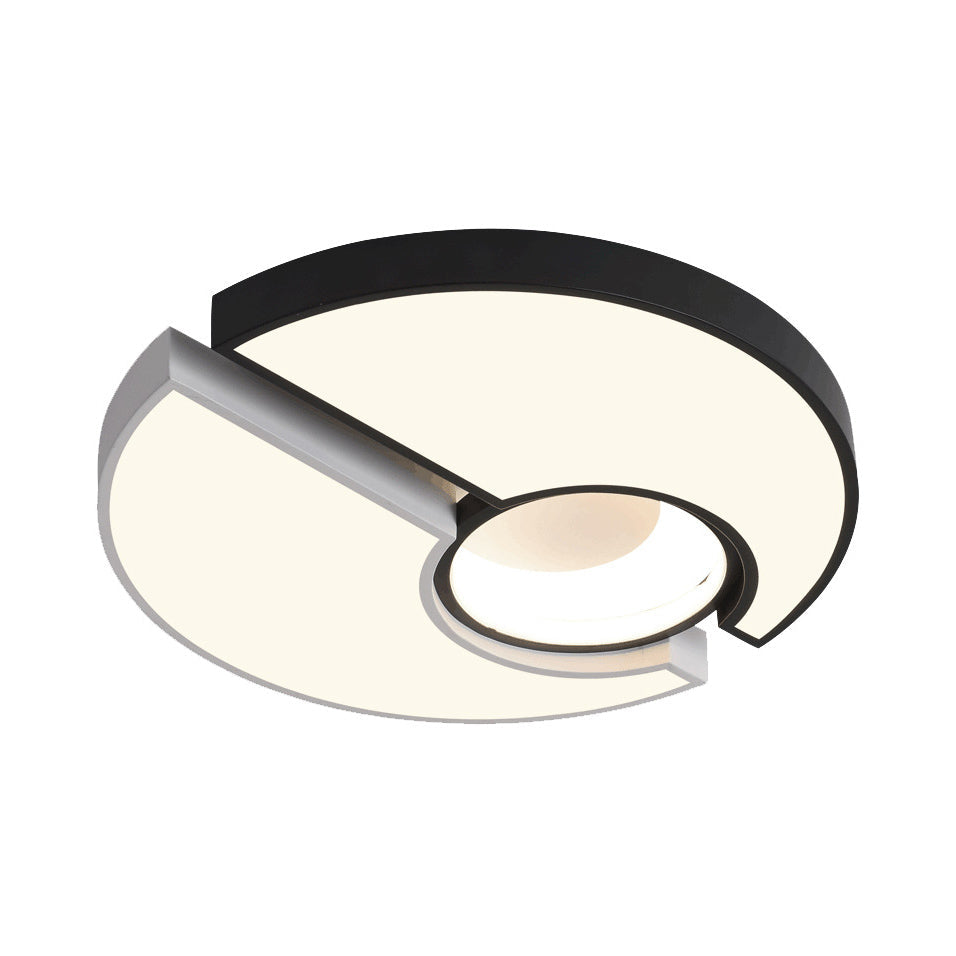 Modern Metal Round Flush Mount Light With Led And Recessed Diffuser In Black/White White/Warm