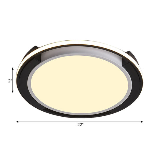 Contemporary Black Round Led Flush Mount Light Fixture - 19’/22’ Wide White/Warm Frosted Diffuser