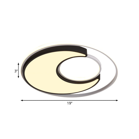 Modernist Black/White Metal Led Flush Mount Lighting - 19/22 Wide Fixture With Frosted Diffuser In
