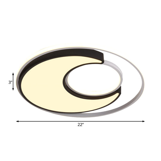 Modernist Black/White Metal Led Flush Mount Lighting - 19’/22’ Wide Fixture With Frosted