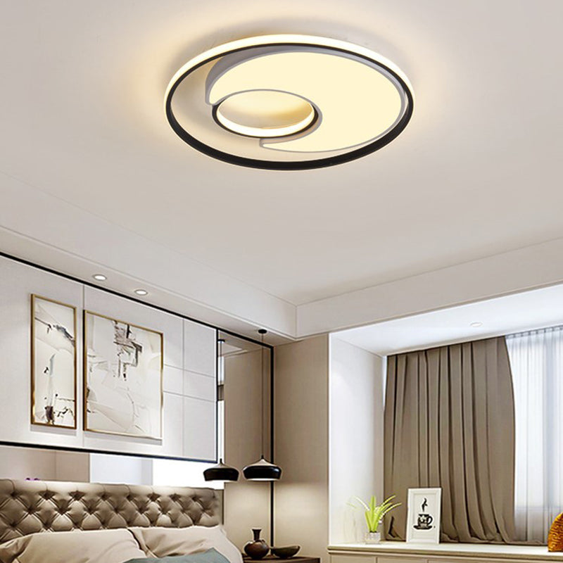 Modernist Black/White Metal Led Flush Mount Lighting - 19/22 Wide Fixture With Frosted Diffuser In