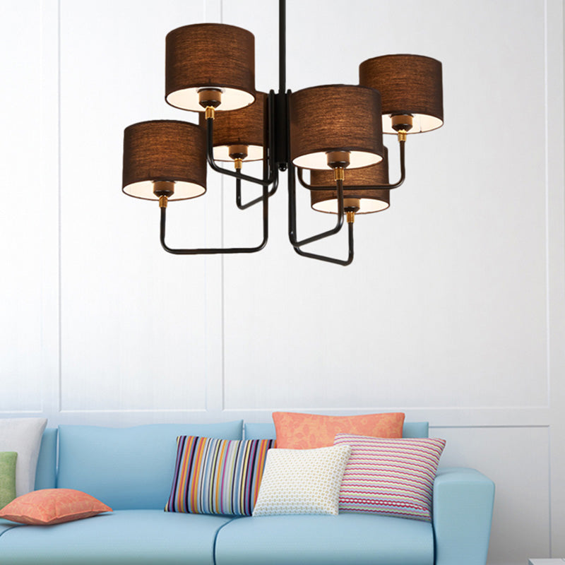 Contemporary Metal Sputnik Chandelier: Black Led Multi-Light Pendant Lamp With Fabric Drum Shade