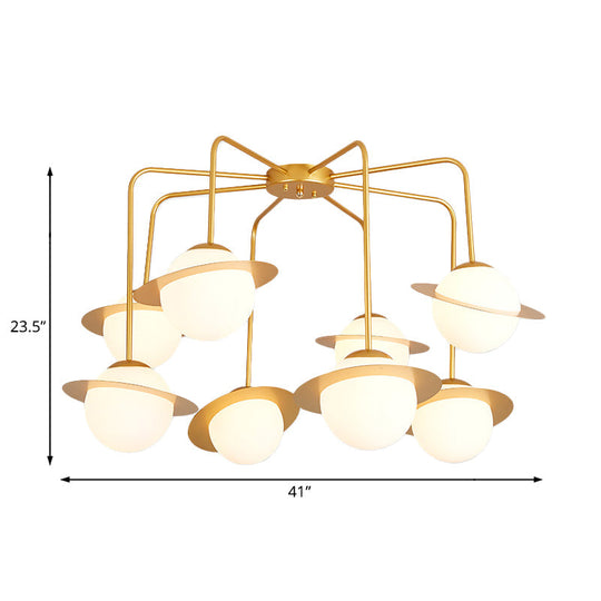 Contemporary Metal Radial Chandelier Lamp - 8-Light Gold/Chrome Led Ceiling Light Fixture With White