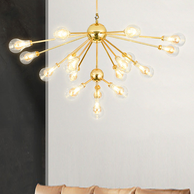 Modern Gold Led Sputnik Chandelier Pendant With Clear Glass Bulb Shades - Multi-Light Hanging