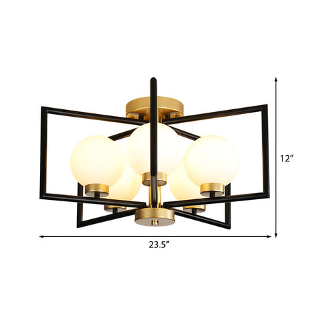 Traditional White Glass Flush Mount Ceiling Fixture With 5 Lights For Living Room