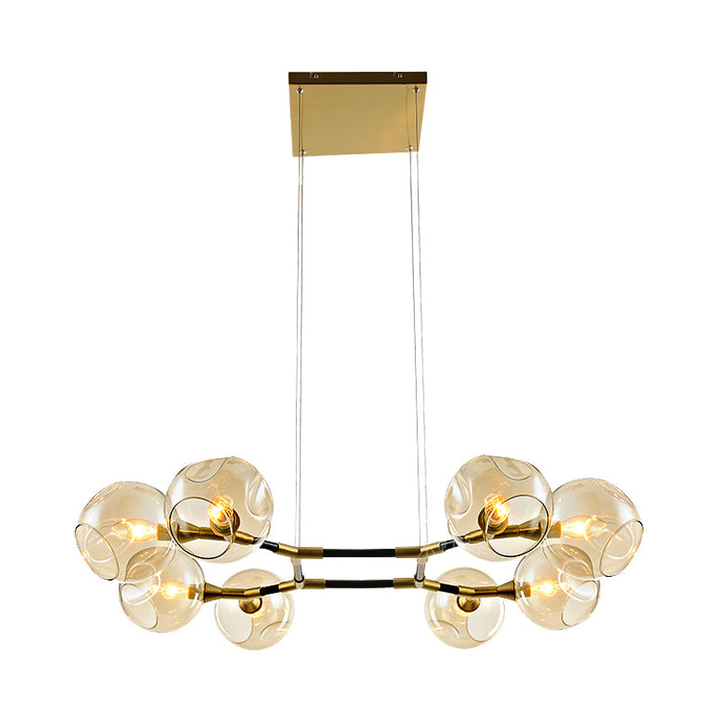 Modern Metal Branch Chandelier Pendant Lamp With Amber Glass Ball Shade