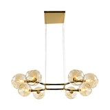 Modern Metal Multi-Light Branch Chandelier Pendant Lamp With Amber Blown Glass Ball Shade