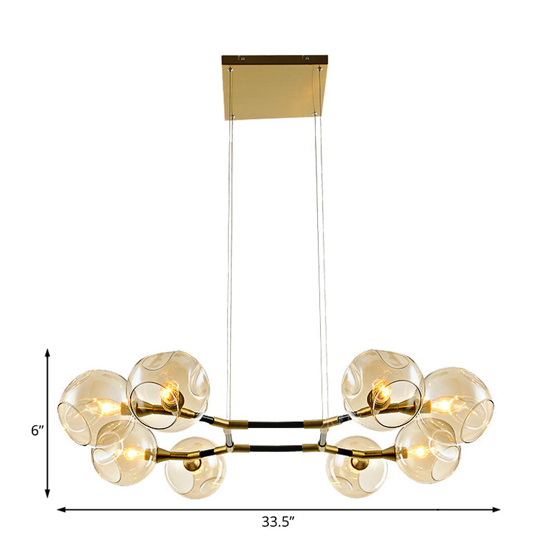 Modern Metal Branch Chandelier Pendant Lamp With Amber Glass Ball Shade