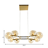 Modern Metal Multi-Light Branch Chandelier Pendant Lamp With Amber Blown Glass Ball Shade