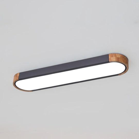Minimalist Led Flush Mount Ceiling Light: Grey Wood Accent Oblong Shape / 25.5’ Warm