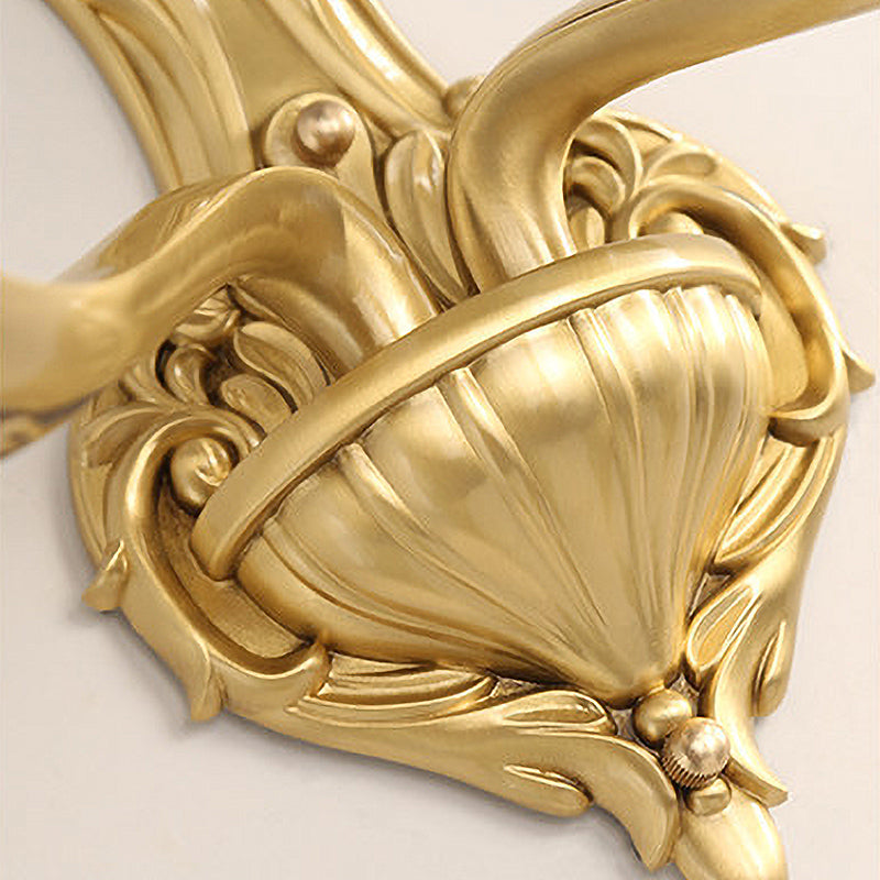 Ivory Glass Conical Wall Mounted Lamp Vintage Bedroom Lighting Fixture With Gold Accents