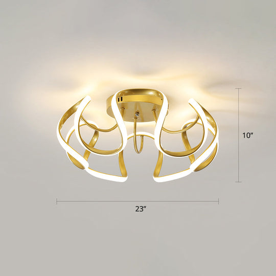 Modern Led Semi Flush Mount Ceiling Light With Seamless Curves - Ideal For Bedrooms Gold / Remote