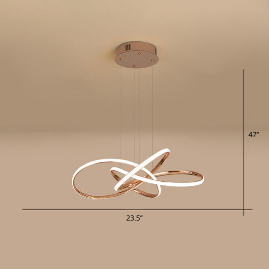 Elegant Led Hanging Pendant Lamp With Acrylic Shade - Twisting Chandelier Design Gold