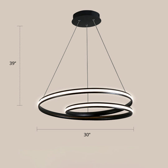 Aluminum Led Chandelier Light - Loop Shaped Minimalist Dining Room Suspension Lamp Black / 30’ Warm