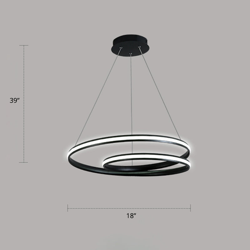 Aluminum Led Chandelier Light - Loop Shaped Minimalist Dining Room Suspension Lamp Black / 18’ White