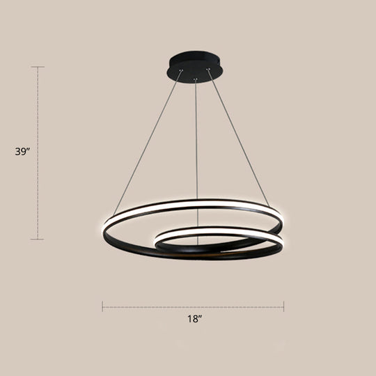 Aluminum Led Chandelier Light - Loop Shaped Minimalist Dining Room Suspension Lamp Black / 18’ Warm