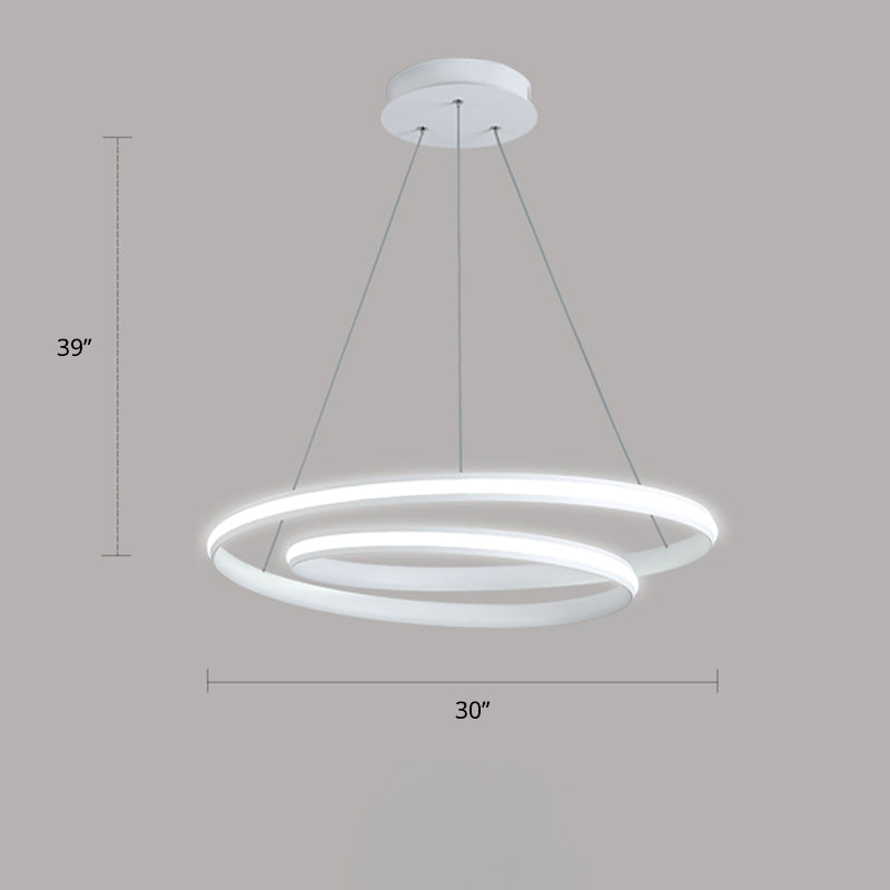 Aluminum Led Chandelier Light - Loop Shaped Minimalist Dining Room Suspension Lamp White / 30’