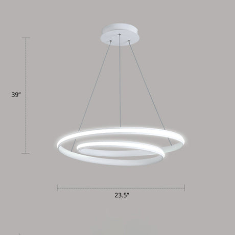Minimalist Aluminum Led Chandelier - Loop Shape Dining Room Suspension Light White / 23.5