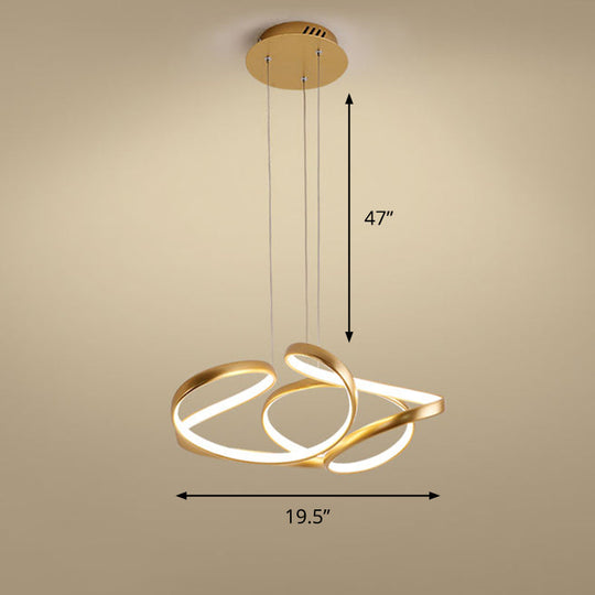 Gold Metal Twisty Led Chandelier - Simple Style Hanging Lamp For Restaurants / 19.5’ Warm