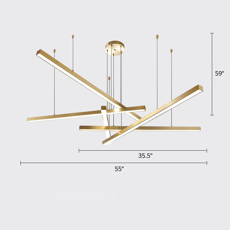 Sleek Bar-Shaped Led Chandelier | Simplicity Metal Ceiling Light For Living Room 5 / Gold Warm