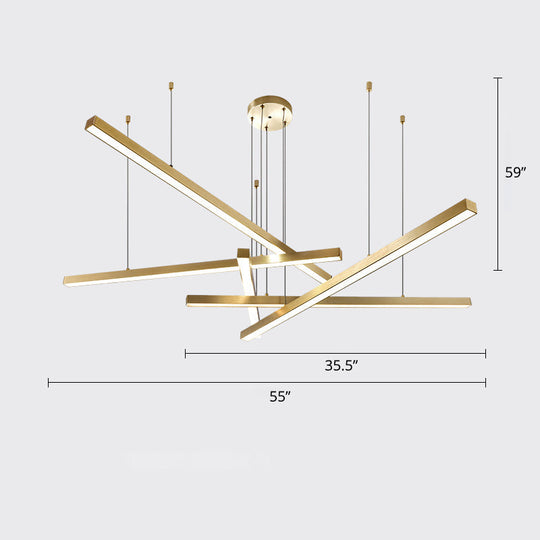 Sleek Bar-Shaped Led Chandelier | Simplicity Metal Ceiling Light For Living Room 5 / Gold Warm