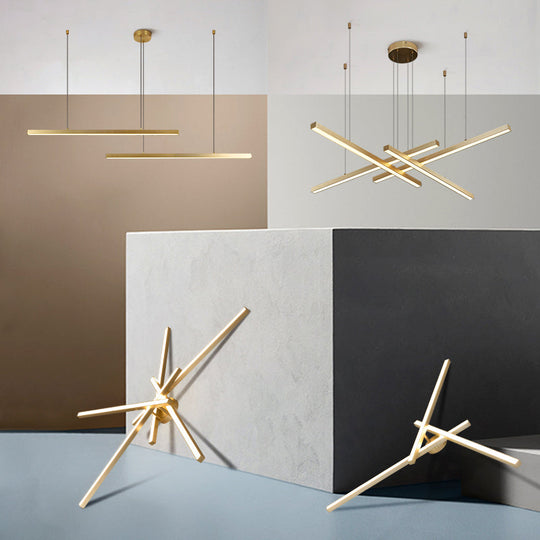 Sleek Bar-Shaped Led Chandelier | Simplicity Metal Ceiling Light For Living Room