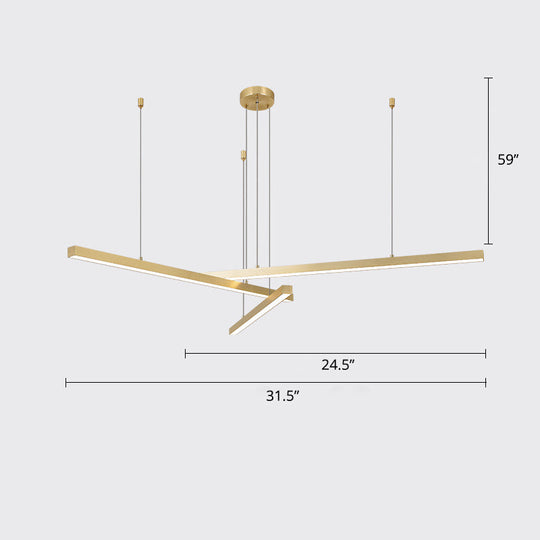 Sleek Bar-Shaped Led Chandelier | Simplicity Metal Ceiling Light For Living Room 3 / Gold Warm