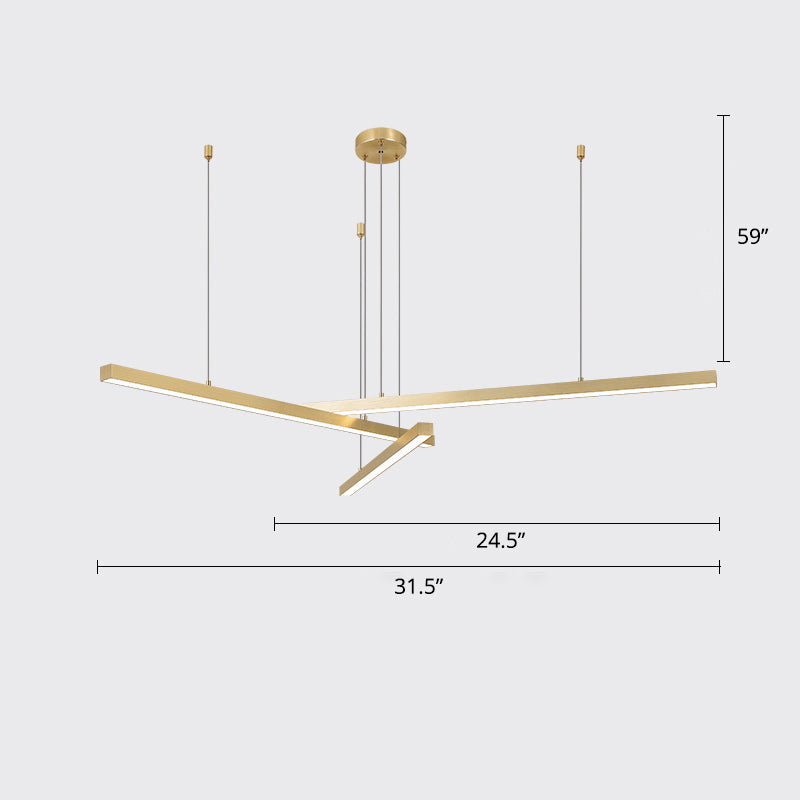 Sleek Bar-Shaped Led Chandelier | Simplicity Metal Ceiling Light For Living Room 3 / Gold Third Gear