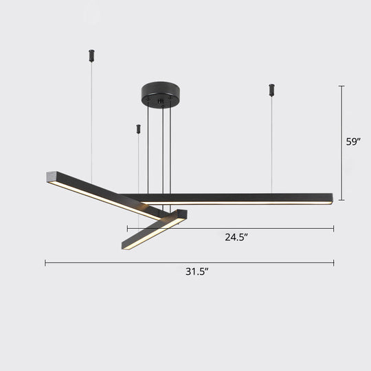 Sleek Bar-Shaped Led Chandelier | Simplicity Metal Ceiling Light For Living Room 3 / Black Third