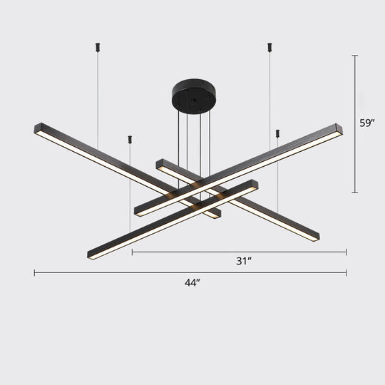 Sleek Bar-Shaped Led Chandelier | Simplicity Metal Ceiling Light For Living Room 4 / Black Third