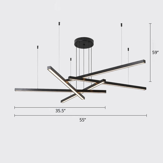 Sleek Bar-Shaped Led Chandelier | Simplicity Metal Ceiling Light For Living Room 5 / Black Warm