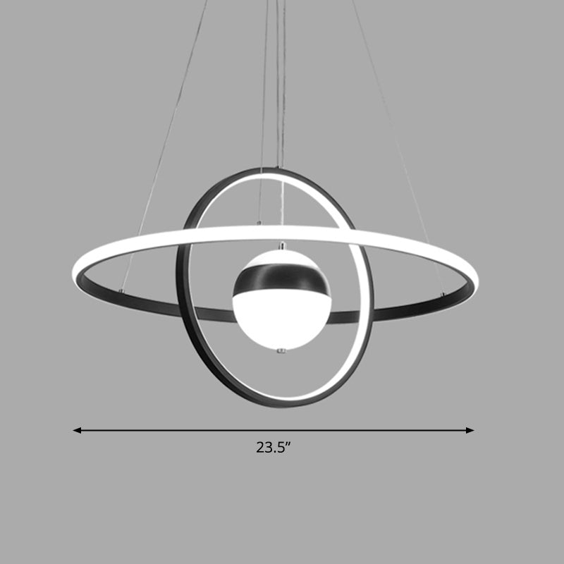 Modern Black Acrylic Ball And Ring Chandelier Pendant Light For Minimalistic Ceiling Décor