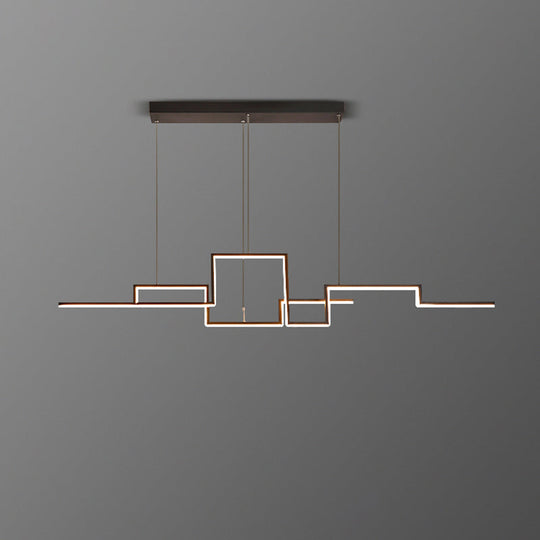 Black Line Art Metal Hanging Lamp - Simplistic Led Island Lighting For Dining Room