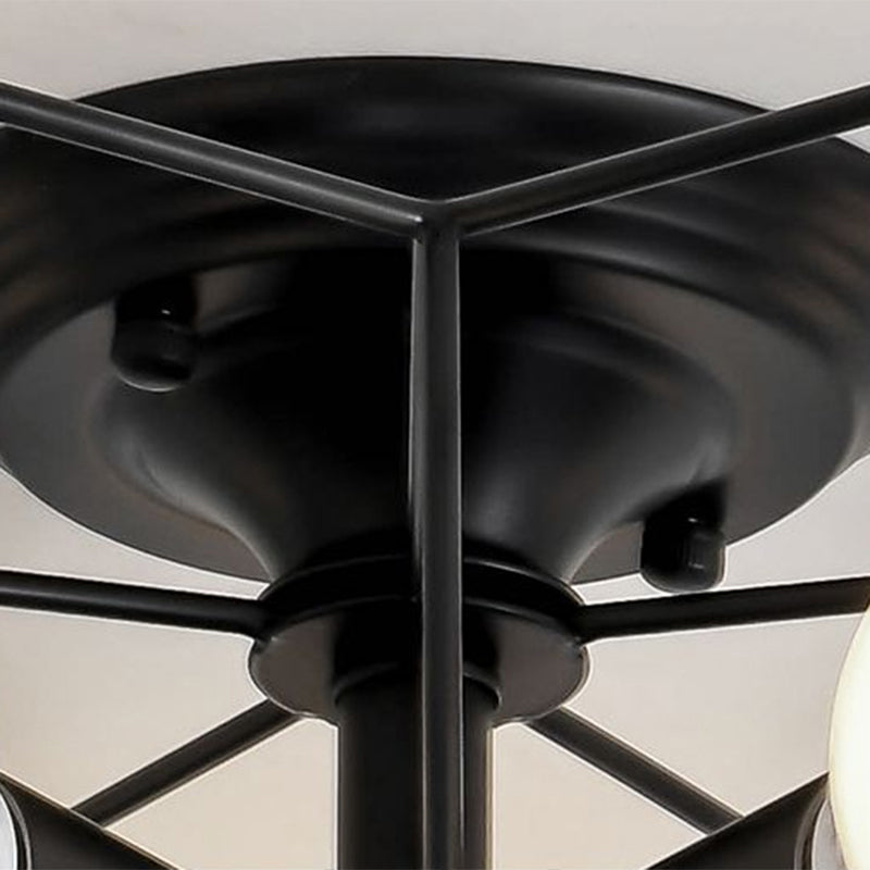 Modern Metal Ceiling Light Fixture For Bedroom - Pentagram Cage Semi Flush Mount Lamp With 5 Bulbs