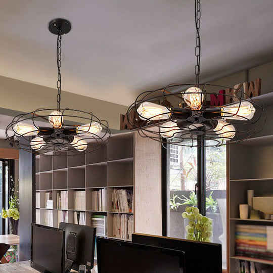 Industrial Iron Cage Hanging Lamp | 5-Light Chandelier For Bedroom