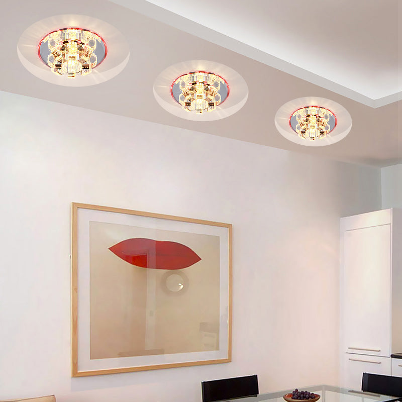Minimalist Clear Crystal Flush Mount Ceiling Lamp With Mirrored Canopy - Floral Accent For Living