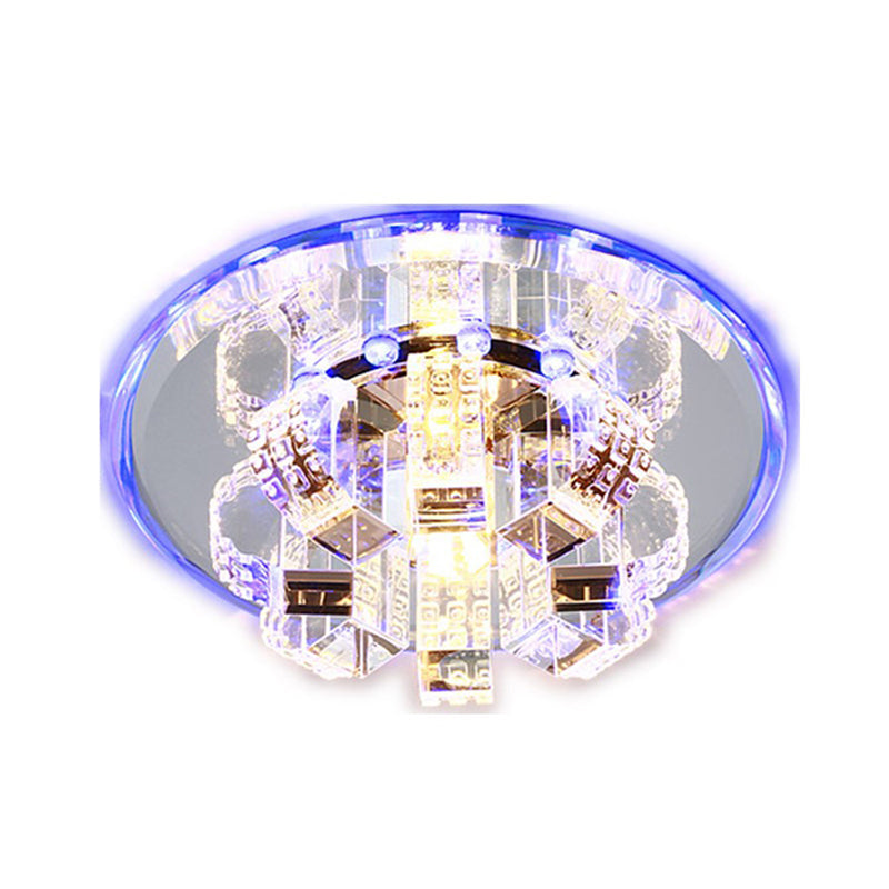 Minimalist Clear Crystal Flush Mount Ceiling Lamp With Mirrored Canopy - Floral Accent For Living