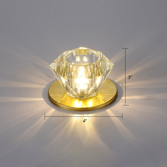 Simple Clear Crystal Gemstone Shaped Flush Ceiling Light For Hallways - Mount Fixture / Warm