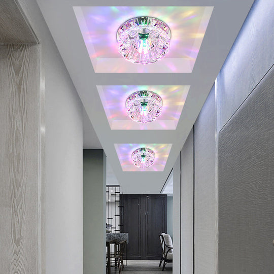 Contemporary Led Crystal Lotus Flush Mount Ceiling Light In Clear / Multi Color