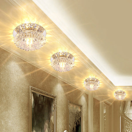 Minimalist Led Crystal Flush Mount Ceiling Lamp For Flower-Inspired Corridors