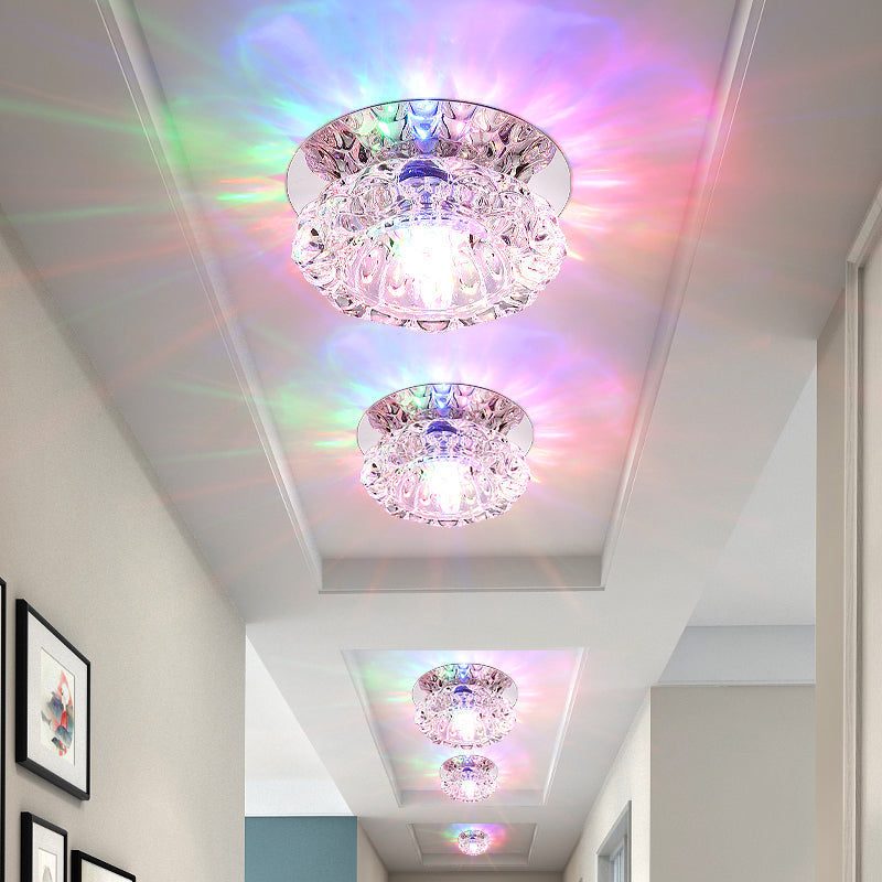 Minimalist Led Crystal Flush Mount Ceiling Lamp For Flower-Inspired Corridors Clear / Multi Color