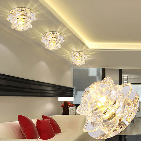 Contemporary Crystal Lotus Ceiling Lamp With Led Flush Light For Living Room
