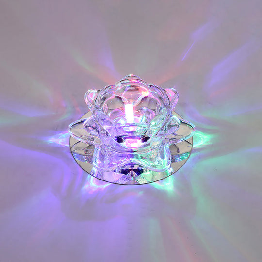 Contemporary Crystal Lotus Ceiling Lamp With Led Flush Light For Living Room Clear / Multi Color